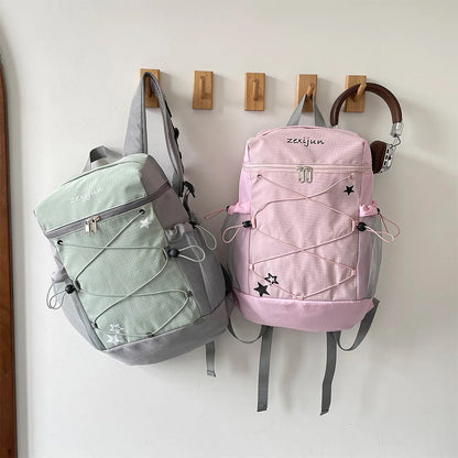 Star Print Nylon School Backpack with Bungee Cord