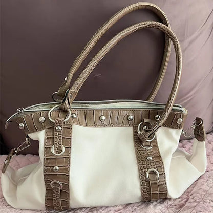 Women's Large Capacity Retro Shoulder Bag – Croc-Trim Tote