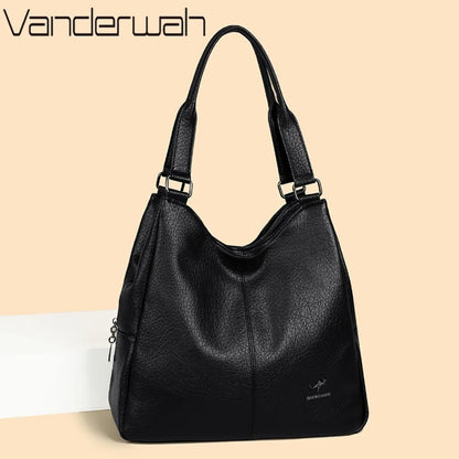 3-Layer Soft Leather Hobo Tote Bag for Women – Large Shoulder Handbag