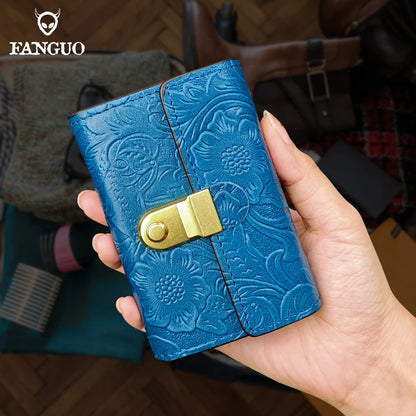 Genuine Leather Floral Embossed Wallet – Multi-Slot Card Holder