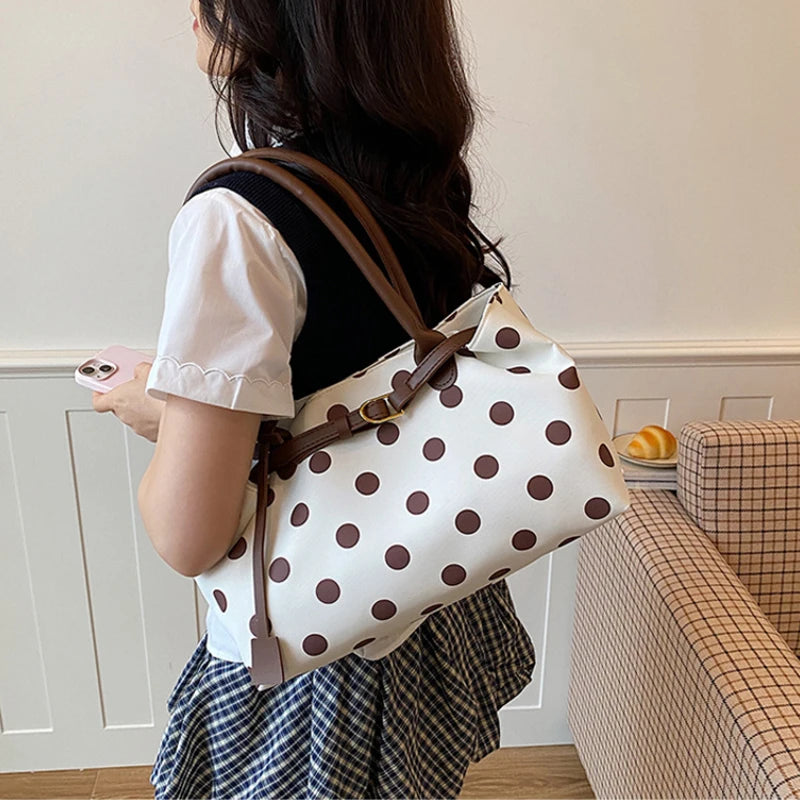Polka Dot Tote Bag with Belt Strap – Korean Style Commuter Bag