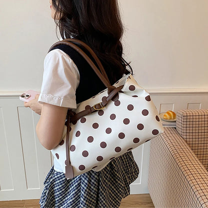 Polka Dot Tote Bag with Belt Strap – Korean Style Commuter Bag