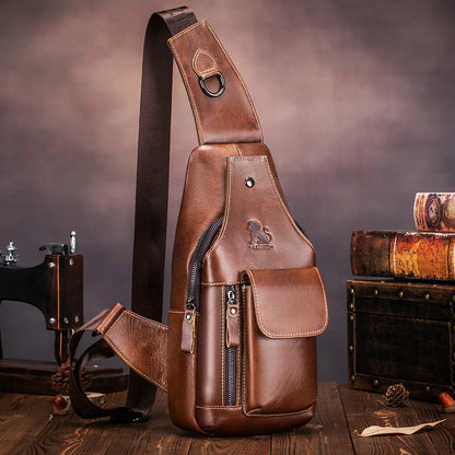 Genuine Leather Chest Bag for Men – Retro Crossbody Sling Bag