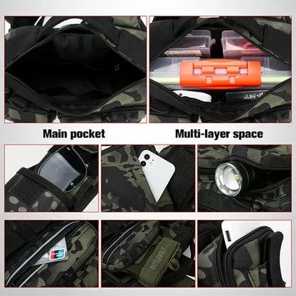 Fishing Tackle Sling Bag with Rod Holder – MOLLE Shoulder Pack