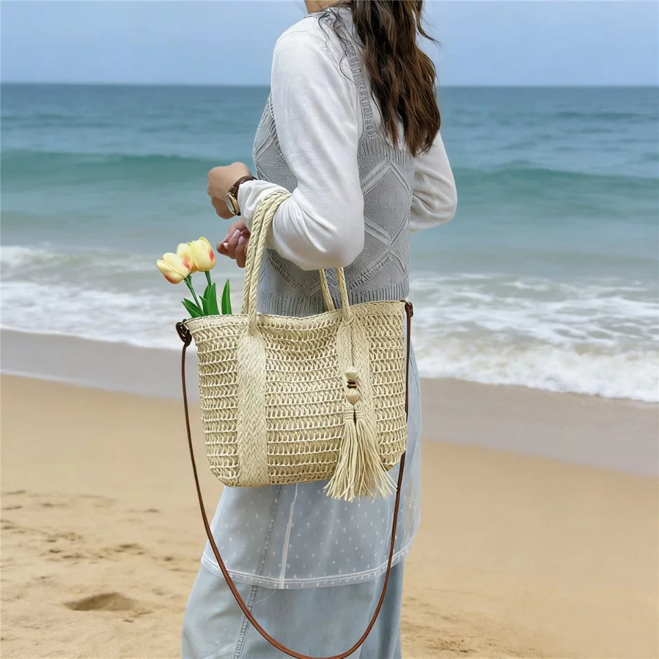 Straw Tote Crossbody Bag – Women's Large Handmade Beach Shoulder Bag