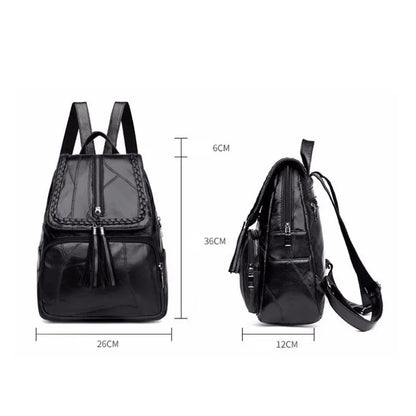 Women's PU Leather Backpack – Waterproof Tassel Travel Shoulder Bag