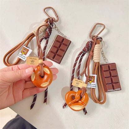 Cute Food Keychain – Pretzel & Chocolate Braided Rope Pendant
