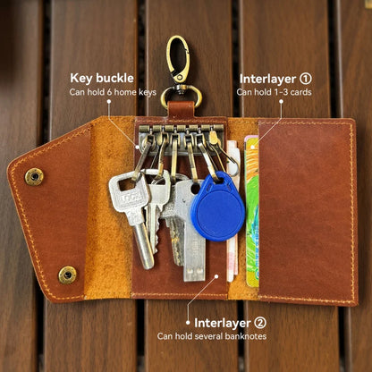 Crazy Horse Leather Key Case Wallet – Cowhide Car Key Holder