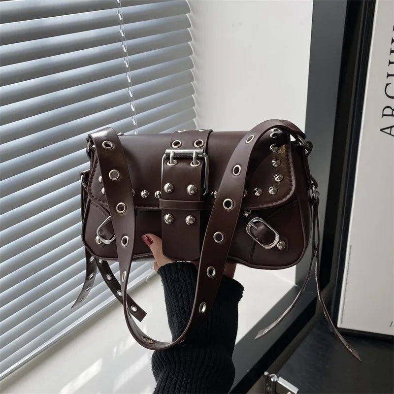 Punk Rivet Shoulder Bag – PU Leather Armpit Purse