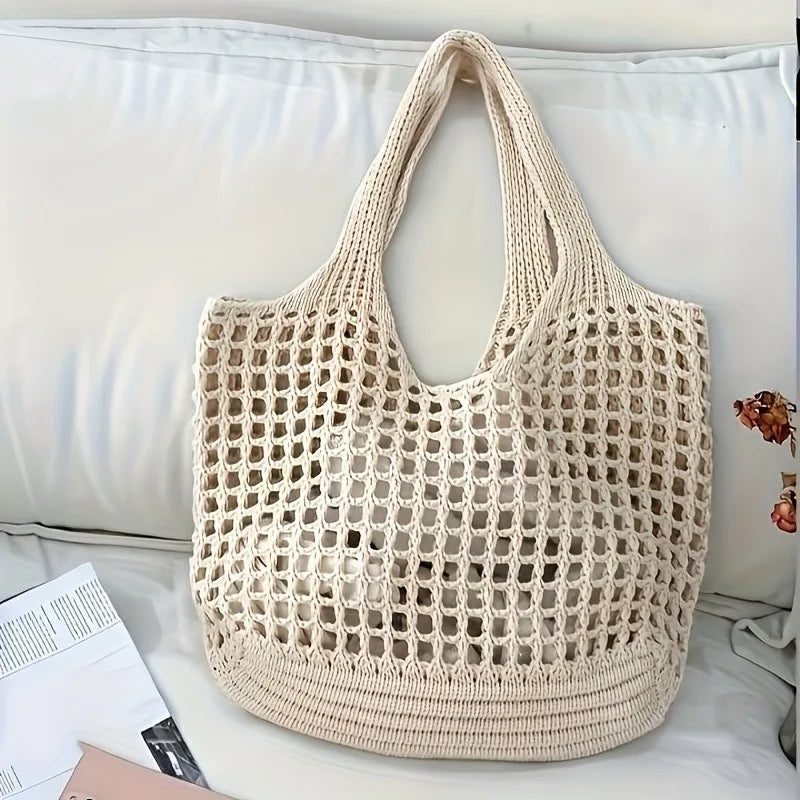 Crochet Tote Bag for Women – Large Capacity Hollow Woven Shoulder Bag