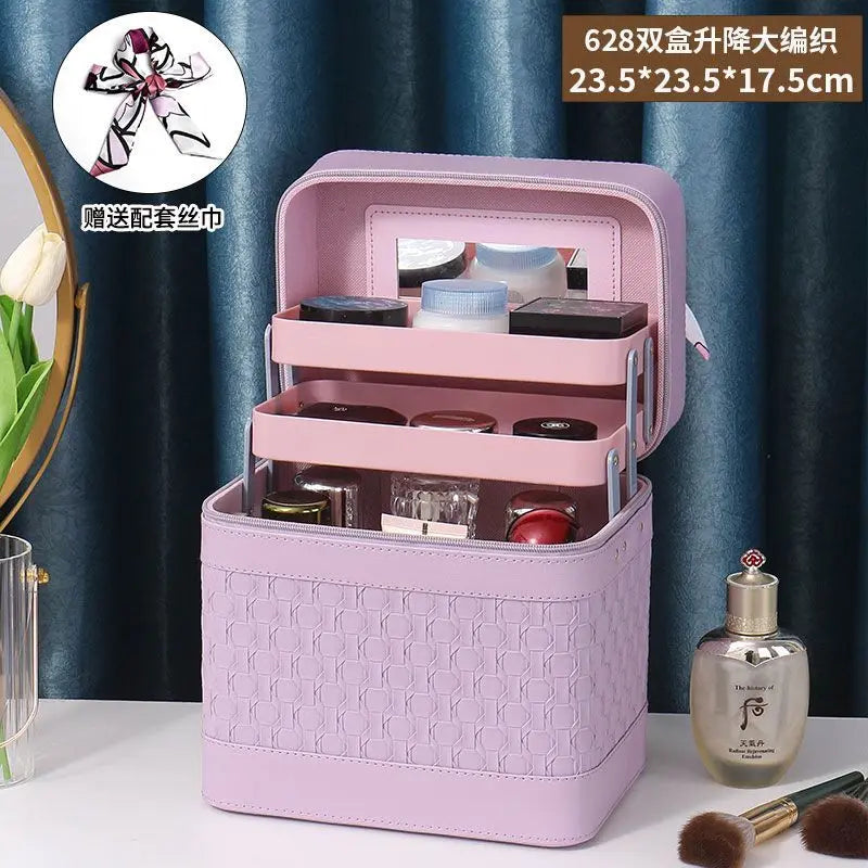 Large Makeup Organizer Box for Women – Professional Cosmetic Case with Mirror
