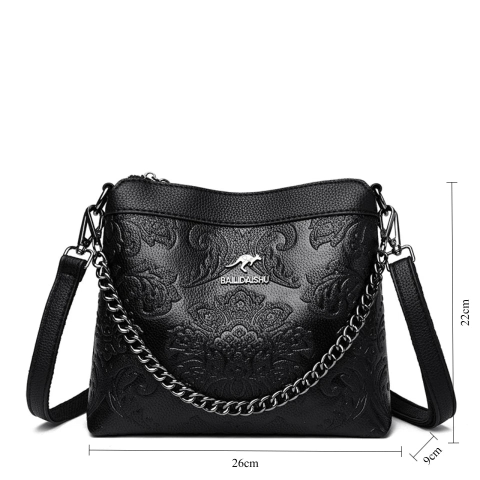 Vintage Embossed Leather Crossbody Bag for Women – Luxury Designer Shoulder Bag