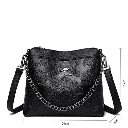 Vintage Embossed Leather Crossbody Bag for Women – Luxury Designer Shoulder Bag