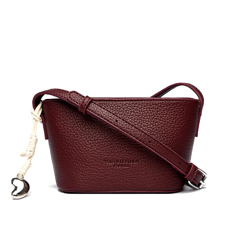 Women's Small PU Leather Crossbody Bucket Bag with Adjustable Strap