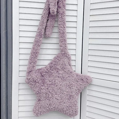 Star-Shaped Plush Crossbody Bag for Girls – Fluffy Shoulder Bag