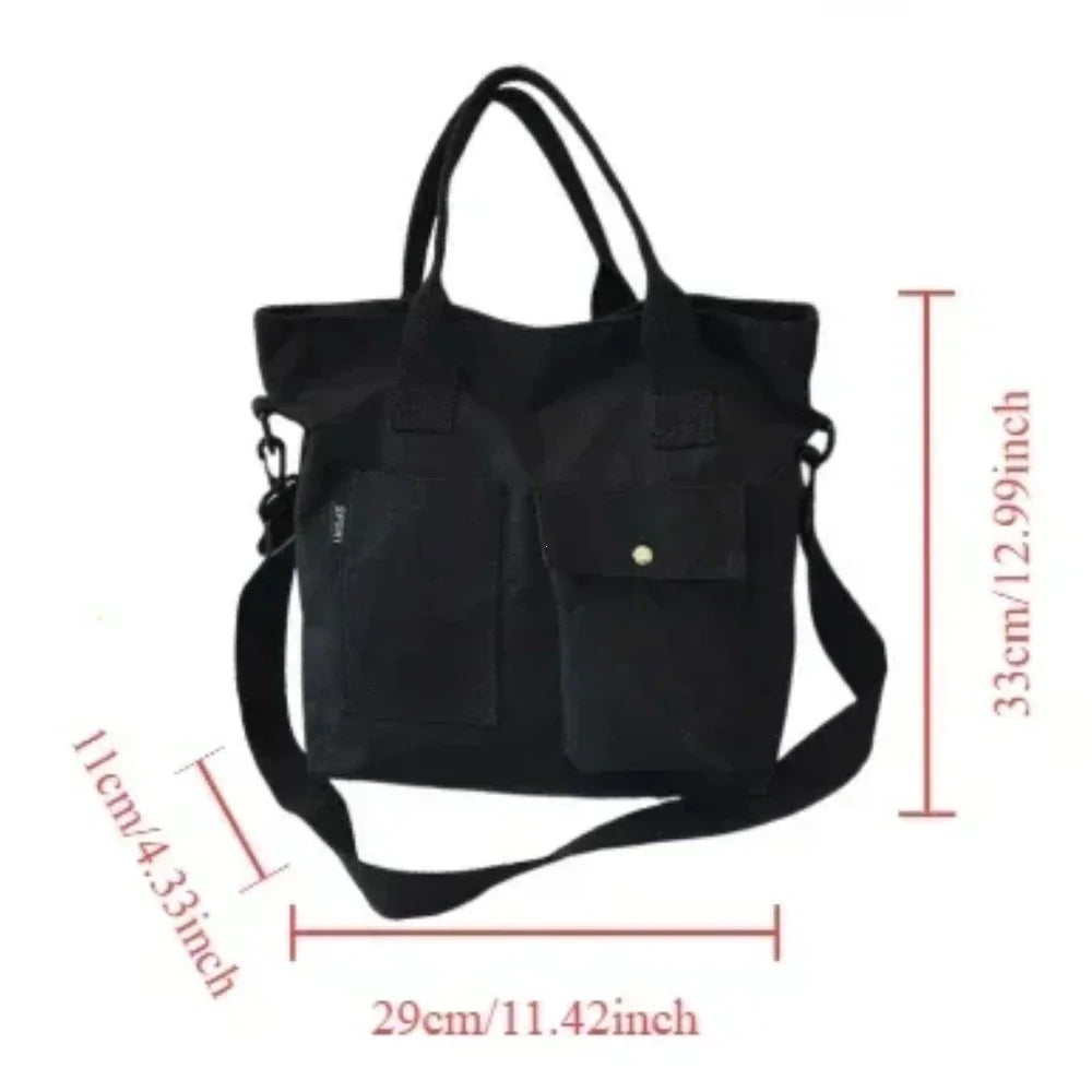 Canvas Bags Students Handbag Shoulder Bag Large Capacity Solid Color Totes Shopper Casual Female