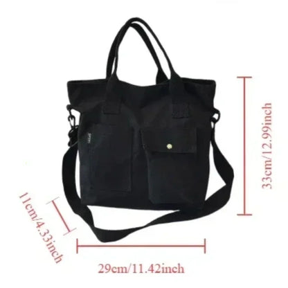 Canvas Bags Students Handbag Shoulder Bag Large Capacity Solid Color Totes Shopper Casual Female