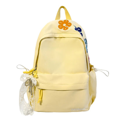 Kawaii Floral Bow Backpack for Girls – Large Nylon School Bag