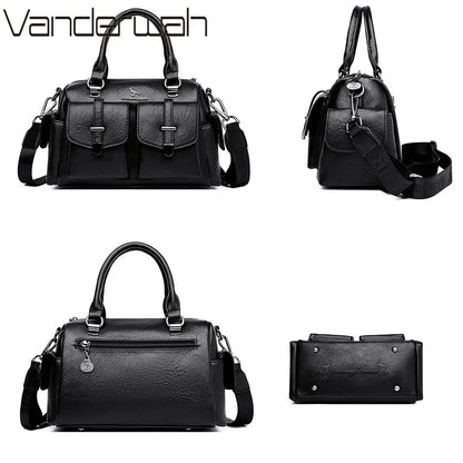 Large Capacity Women's Leather Handbag – Shoulder & Crossbody Bag