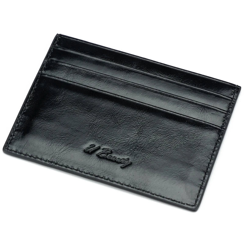 Slim Genuine Leather Card Holder Wallet with ID Window