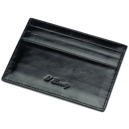 Slim Genuine Leather Card Holder Wallet with ID Window