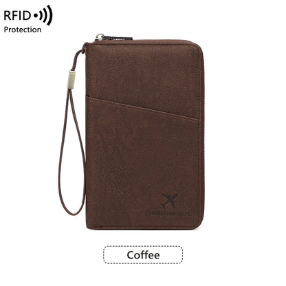 RFID Blocking Long Zipper Passport Wallet – Multi-Functional Travel Document Organizer