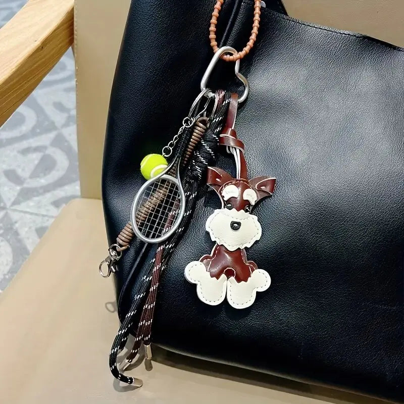 Schnauzer Bag Charm – Handmade Leather Dog Keychain with Baseball