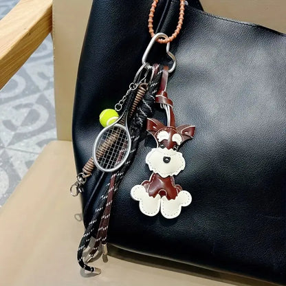 Schnauzer Bag Charm – Handmade Leather Dog Keychain with Baseball