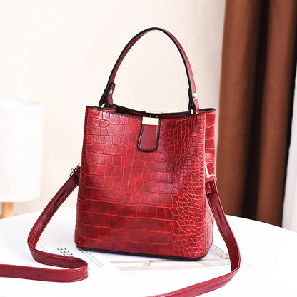Crocodile Pattern Bucket Bag for Women – Large Crossbody Handbag