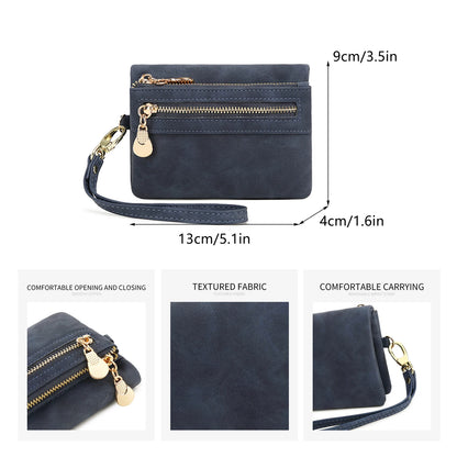 Women's Wristlet Wallet – Short PU Leather Zipper Coin Purse with Card Slots