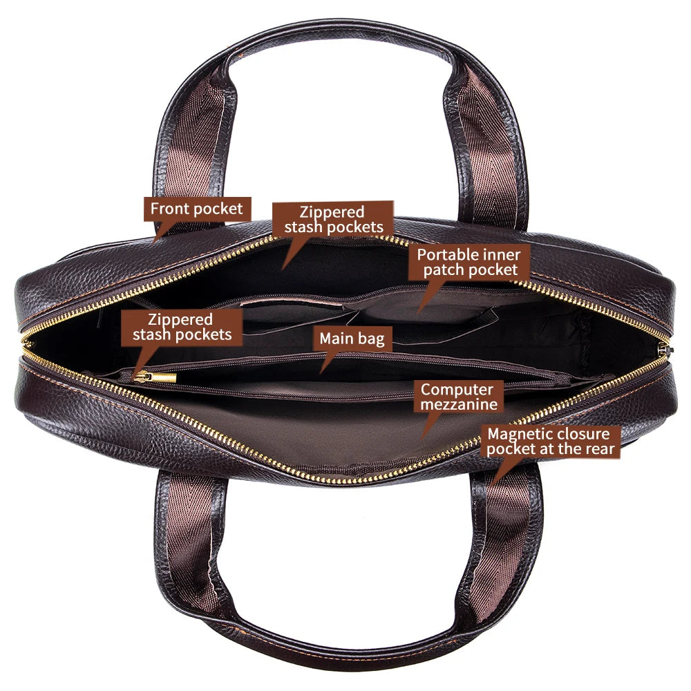 Leather Laptop Bag for Men, Genuine Cowhide Briefcase Messenger Bag