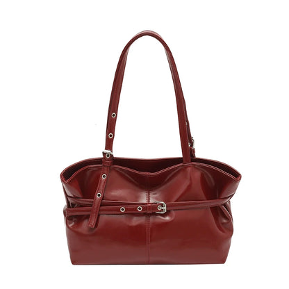 Retro Leather Tote Bag – Women's Large Capacity Shoulder Handbag
