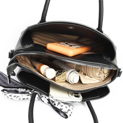 Women's Luxury PU Leather Tote Handbag – Soft Casual Shoulder Bag with Scarf