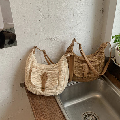 Crochet Crossbody Bag – Woven Hobo Shoulder Bag with Adjustable Strap