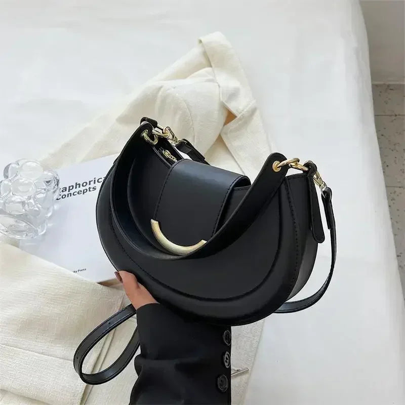Leather Saddle Shoulder Bag – Designer Underarm Crossbody Purse for Women