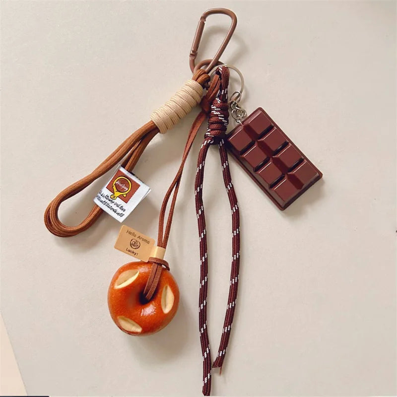 Cute Food Keychain – Pretzel & Chocolate Braided Rope Pendant