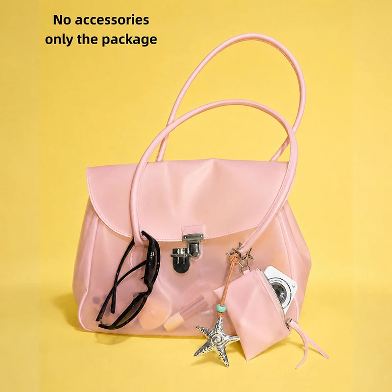 Candy Color Frosted PVC Tote Bag – Women's Shoulder Handbag