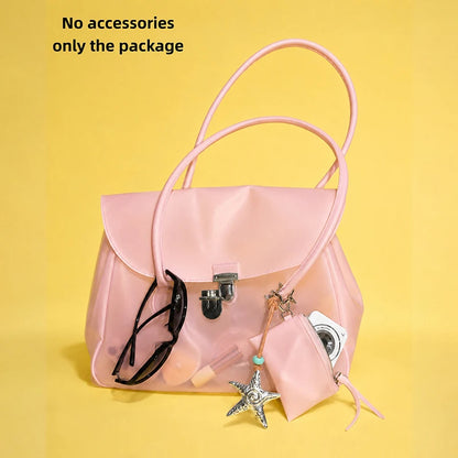 Candy Color Frosted PVC Tote Bag – Women's Shoulder Handbag