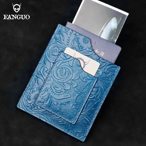 Genuine Leather Passport Holder – Floral Embossed Travel Wallet