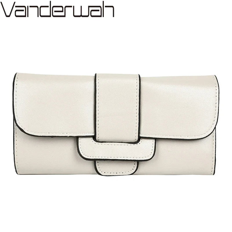 Women's Long Leather Wallet – Vintage Trifold Clutch Purse with Phone Pocket