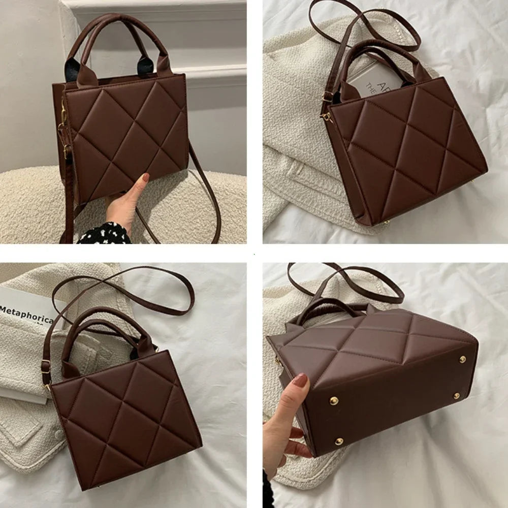 Quilted Plaid Handbag – Top Handle Crossbody Shoulder Bag