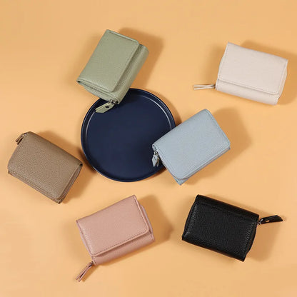 PU Leather Short Wallet for Women – Lychee Texture Multi-Card Organizer