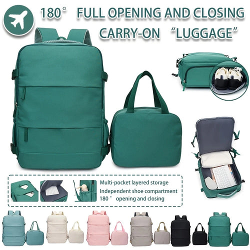 Travel Backpack Set – Carry-On Rucksack with Shoe Compartment & Matching Handbag