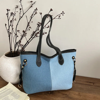 Large Capacity Denim Tote Bag for Women – Commuter Shoulder Bag