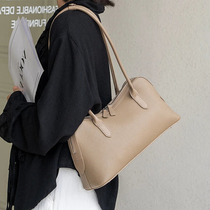 Genuine Leather Baguette Shoulder Bag – Women's Pebbled Hobo Tote