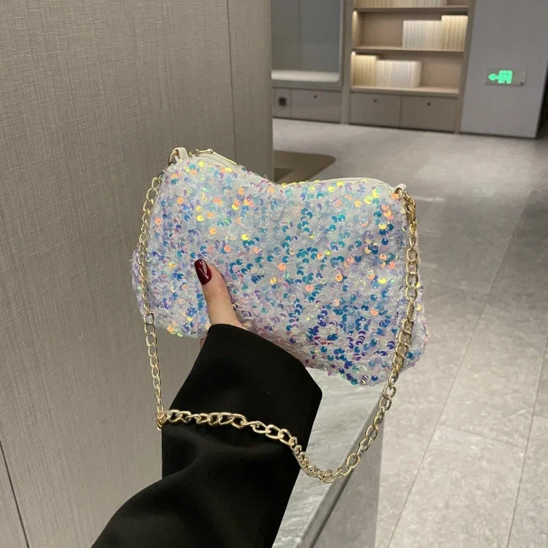 Sequin Chain Crossbody Bag – Women's Evening Clutch Purse