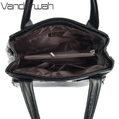Multi-Pocket PU Leather Handbag for Women – Luxury Shoulder Tote