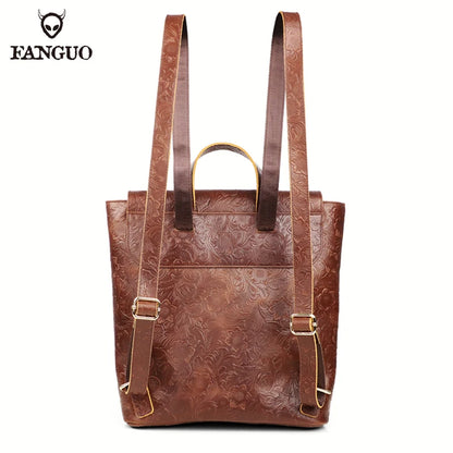 Men's Genuine Leather Retro Backpack – Large Capacity Rucksack