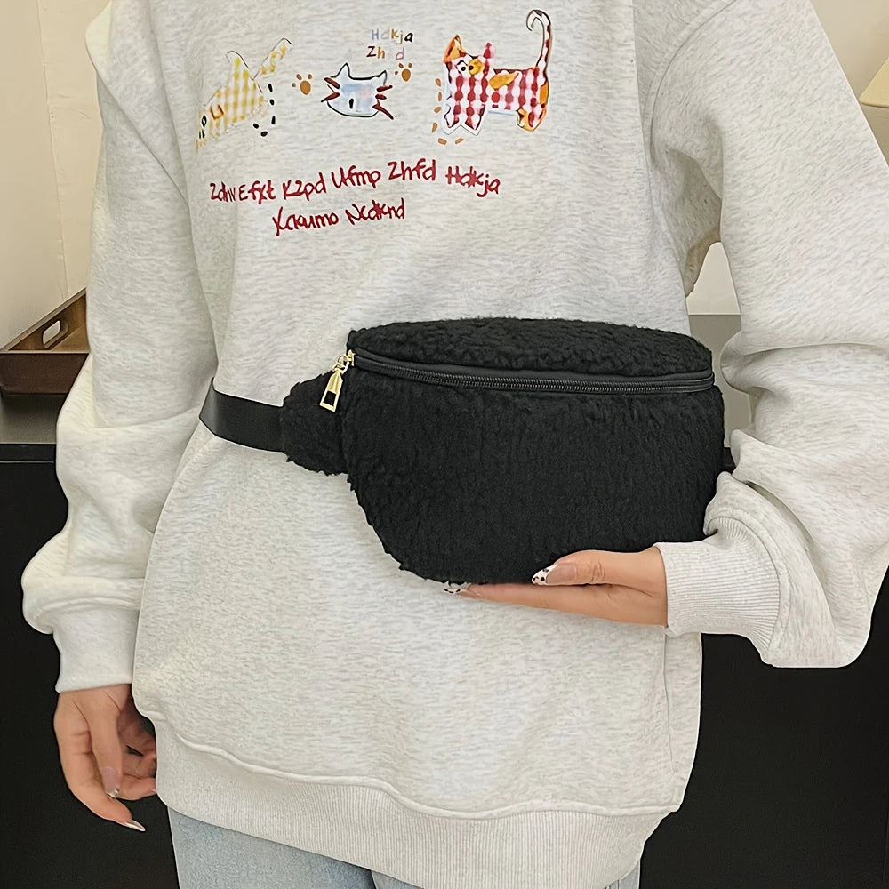 Women's Lamb Wool Chest Bag Large Capacity Crossbody Bag