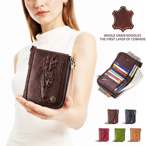 Crocodile Pattern RFID Wallet with Chain – Luxury Leather Card Holder